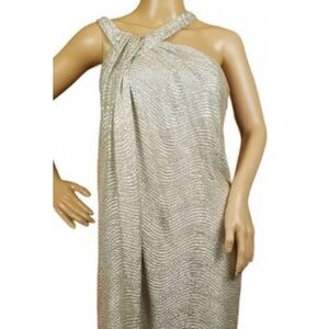 Maggy London Women's Crinkle Gold Cocktail 2Party Dress‎ Neck Strap Sheath Sz 6